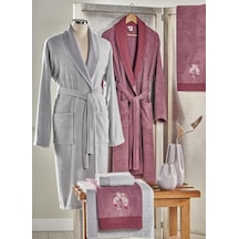 Taç Pure Cotton Aile Bornoz Seti Lea Mürdüm-Gri Mürdüm