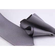 Demfashion Özel Desenli Kravat Mendil Seti - Gri (546151862) Gri