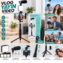 Mi 15 Uyumlu Profesyonel Vlog Çekim Seti Tripod Selfie Stick Led Işık, Harici Mikrofon Ve Bluetooth Kumandalı