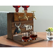 Bk Gift Kişiye Özel Kabartma İsimli Ve Tarihli Çift Musluklu Doğal Ahşap İçki Standı-4, İçki Standı, Doğum Günü Hediyesi, Ev Hediyesi Bitmeyen136374 B