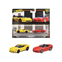 1:64 Hot Wheels Premium Car Culture 2'li Paket 2002 Corvette Z06 - 2003 Dodge Vıper Srt-10 Çok Renkli