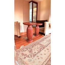 Ahşap Mantar Sehpa 2li Set Maun Renk Yan Sehpa Takımı - Wooden Coffee Table - Zigon Sehpa Seti Maun