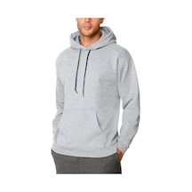 Erkek 3 İplik Pamuklu Kapüşonlu Cepli Oversize Hoodie Sweatshirt - Gri