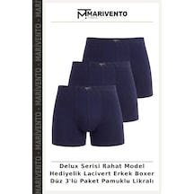 Marivento Delux Serisi Rahat Model Hediyelik Lacivert Erkek Boxer Düz 3'lü Paket Pamuklu Likralı