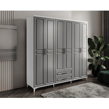 GuneyStore Gözde 6 Kapaklı Komple MDF Antrasit - Beyaz Gardırop