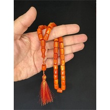 Sevgiliye Özel Hediye Sıkma Kehribar Tesbih Turuncu Renkli Kapsül Kesim 11mmx8,5mm H-1621.