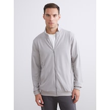 LC Waikiki Lc Waıkıkı Gri Rahat Kalıp Dik Yaka Erkek Fermuarlı Sweatshirt