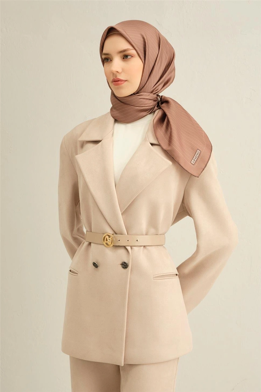 Armine Klasik Desenli Saf İpek Sura Eşarp 9348d 36 KAhverengi