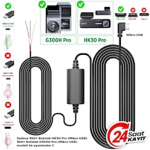 360+ Botslab G300H Pro/HK30 Pro Araç İçi Kamera 24 Saat Park Modu Kiti Akü Bağlantı Kablosu (Micro Usb)