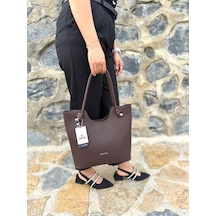 Just Polo Kadın Orijinal Just Polo Yeni Sezon Büyük Boy Yumuşak Deri Lüks El Çantası Shopper Kahverengi