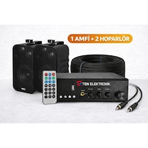 Ten, Eco Seri Ses Sistemi Amfi + Duvar Tipi Hoparlör Seti Cafe, Restoran, Mağaza, Masaj Salonu İçin Bluetooth + Usb