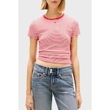 Tommy Jeans Pamuklu Çizgili Slim Fit Bisiklet Yaka T Shirt Bayan T Shirt Dw0dw17383 0ey Kırmızı-beyaz