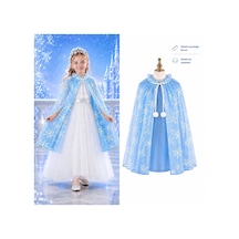 Mey İthalat Kar Tanesi Desenli Mavi Elsa Pelerini - Astarlı Frozen Pelerini 85 Cm