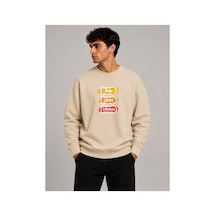 Herkesemoda No Fear Baskı Detaylı Bisiklet Yaka Şardonlu 2 İplik Sweatshirt Bej