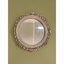 Dantel Kabartmalı Yuvarlak Duvar Aynası Eskitme Gümüş / Şampanya 28 Cm Naturel