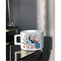 Küçük Etnik Desenli Tavuzkuşu Tasarımlı Çay Fincanı Beyaz