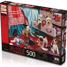 Puzzle 500 Parça Puppies In The Bedroom