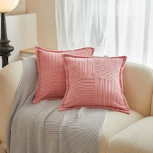 2'li Set Kadife Yastık Kılıfı 45x45 Cm, Yumuşak Dekoratif Yama İşi Yastık Kılıfları Izgara Kırlent Kılıfla Diğer