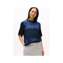 Sateen C-neck Relaxed T-shırt Kadın Mavi Bluz - Ww0ww45900
