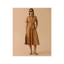 Seçil Kuşaklı Cepli Kısa Kollu Elbise Camel - 849850581 Camel