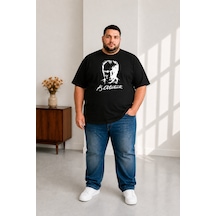Sngl Tekstil Erkek Büyük Beden Kısa Kollu Atatürk Baskılı Tişört 3xl 4xl 5xl 6xl 7xl 8xl 9xl Siyah