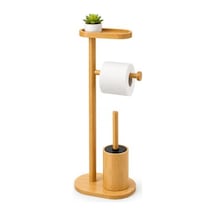 Banyo Düzenleyici Seti, Bambu Tuvalet Kağıtlığı Ve Fırça İle Şık Tasarım Açık Ahşap