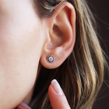 Nazar Boncuklu Rose Gold Kaplama Gümüş Nokta Küpe Gümüş