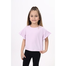 Toontoy Kids Toontoy Kız Çocuk Baskılı Bisiklet Yaka Kolu Volanlı Tişört Açık Lila