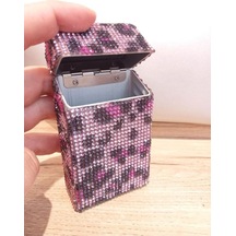 Nesgıft Pembe Leopar Swarovski Taşlı Slim (İnce) Uzun Sigara Kutusu