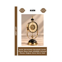 Antik Görünümlü Hareketli Çarklı Metal Masa Saati Alk6066 Çalışma Masası Doğum Günü Retro Saat Eskitme