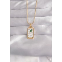 316l Çelik Gold Renk Beyaz Mineli Tarot Kolye Çok Renkli