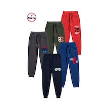 Fyk Kids 5'li Baskı Detaylı Beli Lastikli Erkek Çocuk Jogger Eşofman Altı Kırmızı-haki-füme-indigo-lacivert