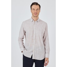 İmza Kahverengi Uzun Kol Cepsiz Pamuk Casual Comfort Fit Gömlek 1004250127 Kahverengi