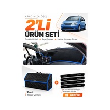 E-biz Cıtroen C3 2004-2009 Uyumlu Torpido Örtüsü + Deri Bagaj Çantası Seti - Siyah-mavi - Cı004