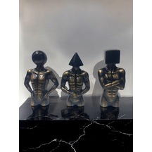 Üçlü Geometrik Başlı Soyut Set Deokratif Obje - Siyah