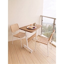 Yükseklik Ayarlı - Atlantik Çam Beyaz Tekerli 60x40 Oval Kenar Dar Balkonlar İçin Kahvaltı Yemek Masası Atlantik - Çam