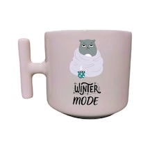 Kedili Winter Mode Yazılı Krem Rengi Eğlenceli Esprili Özel Tasarım T Kupa Bardak Latte Bardağı Beyaz