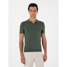 Koyu Yeşil Slim Fit Apaş Yaka Triko T-shirt