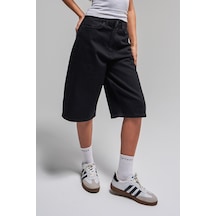 Itsbasic Kadın Siyah Renk 1s5-1 Maxi Boy Bol Kesim %100 Koton Denim Bermuda Şort