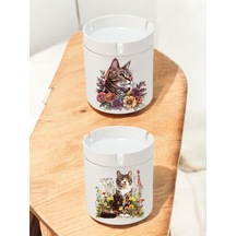 Çiçek İçinde Kedi 2'li Küllük - Tasarım Kül Tablası, Seramik Küllük Modelleri, Seramik Kül Tablası