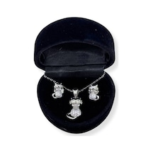 Oya Silver Zirkon Taşlı Kedi Gümüş Set&takım