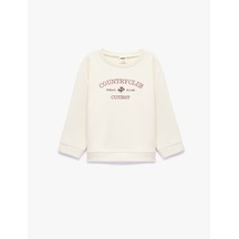 Koton Uzun Kollu Bisiklet Yaka Nakış Detaylı Sweatshirt Bej 6wmg10154ak Ekru