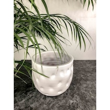 Bitki Tasarımı Ev Dekorasyon Aksesuar Beyaz Desenli Toprak Saksı Saksılık Salon Çiçeklik - 19 CM