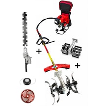 Benzinli Sırt Tırpan + Çift Toprak Çapalama + Çit Kesme Aparatı Set 52 Cc 4.6 Hp Bc520
