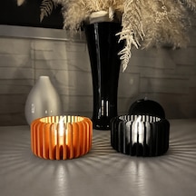 Gees Global 3d Baskı Modern Çizgili Mumluk - Tealight Mumluk 1 Adet -turuncu Gbzs