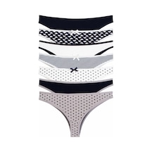 Kadın Külot 7 Li Paket Likralı Tanga Baskılı Laci 98495 R12 Lacivert