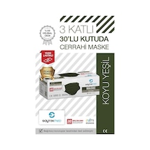 Saytekmed Meltblown Filtreli, Yassı İpli, 3 Katlı Koyu Yeşil Maske (1 Kutu/30 Adet)