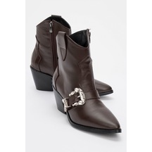 Luvishoes Luvi Shoes Any Kahve Cilt Taşlı Hakiki Deri Kadın Topuklu Bot Kahverengi Deri