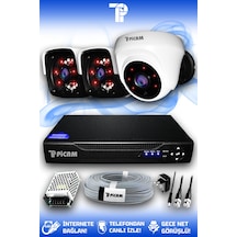 Picam 3 Kameralı Panda 1 İç Kamera Set HDD'siz Full HD Gece Görüşlü Güvenlik Kamerası Sistemi