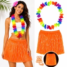 Neon Turuncu Hawaii Etek 40 Cm Ve Rengarenk Hawaii Kolye 5286